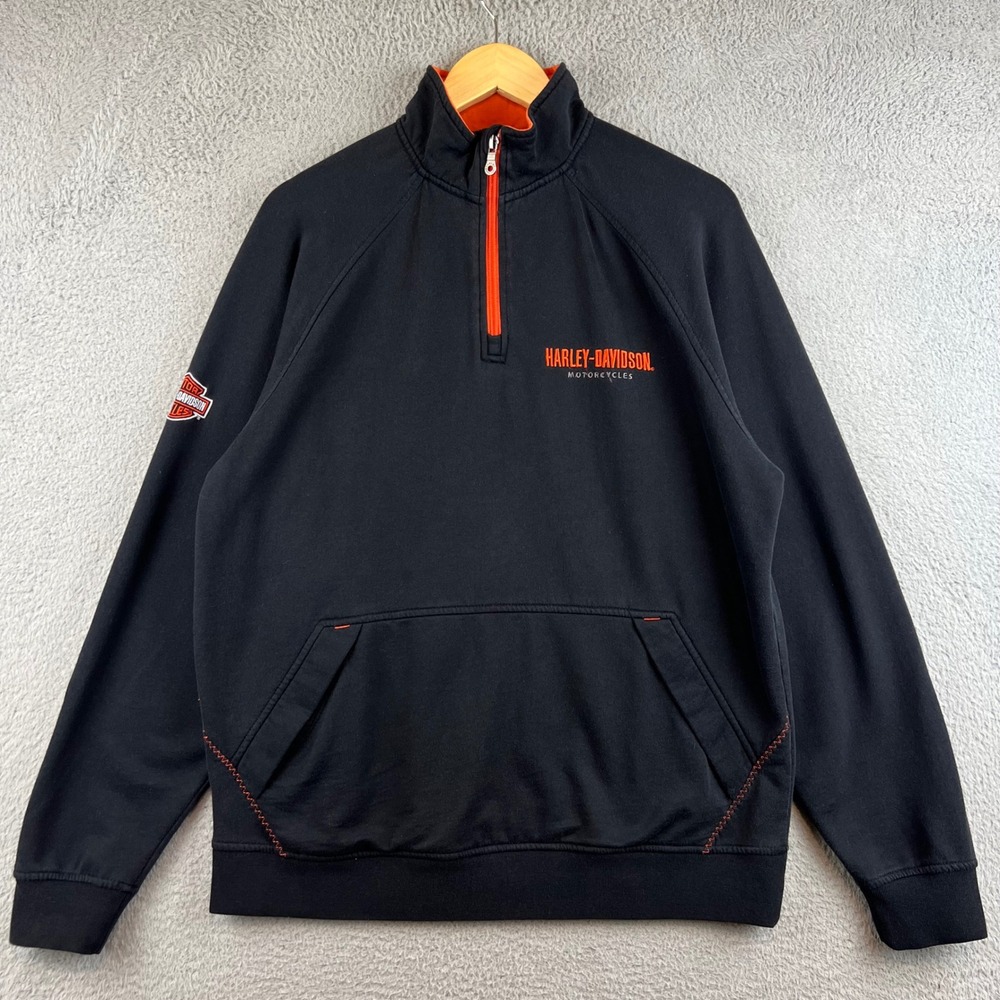 Harley-Davidson Mens Quarter Zip Sweatshirt Black Orange Wild Prairie  Size M